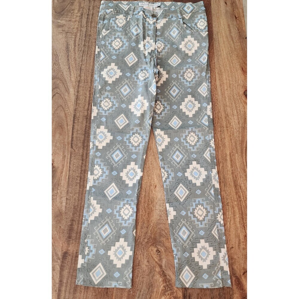 Gretchen Scott Pants Womens XL Gray Aztec Geometric Print Stretch Twill Chino